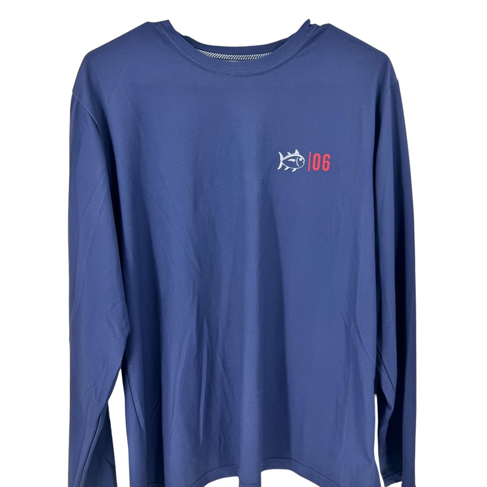 Southern Tide Mens Navy‎ Blue Long Sleeve Performance Graphic Fishing Shirt M